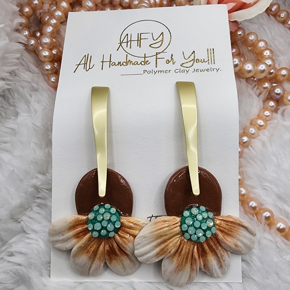 CLAY EARRING/handmade/polymer clay/lighweight/Dull Gold Color Stainless earrings